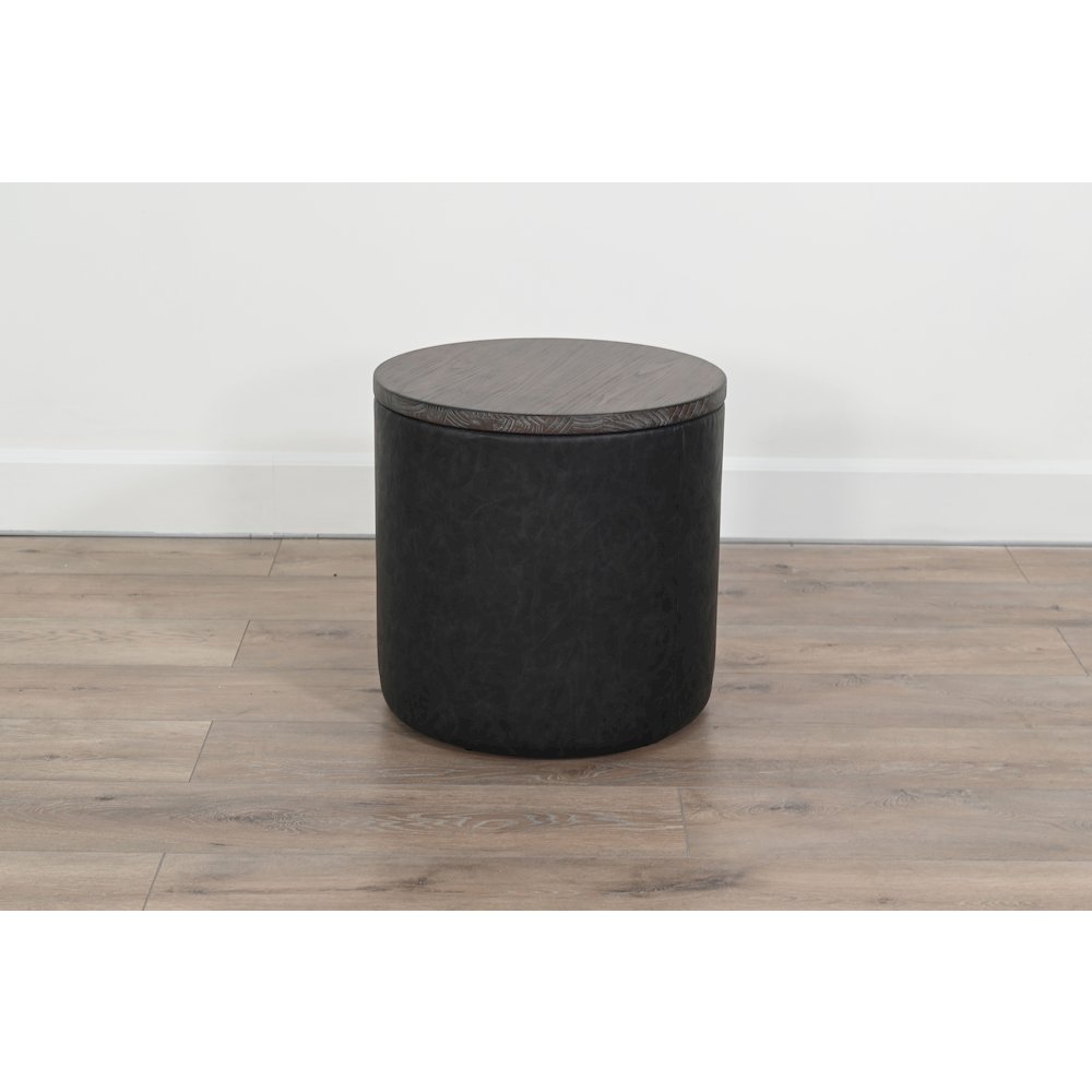 Modern Round Storage Ottoman with Wood Lid. Picture 3