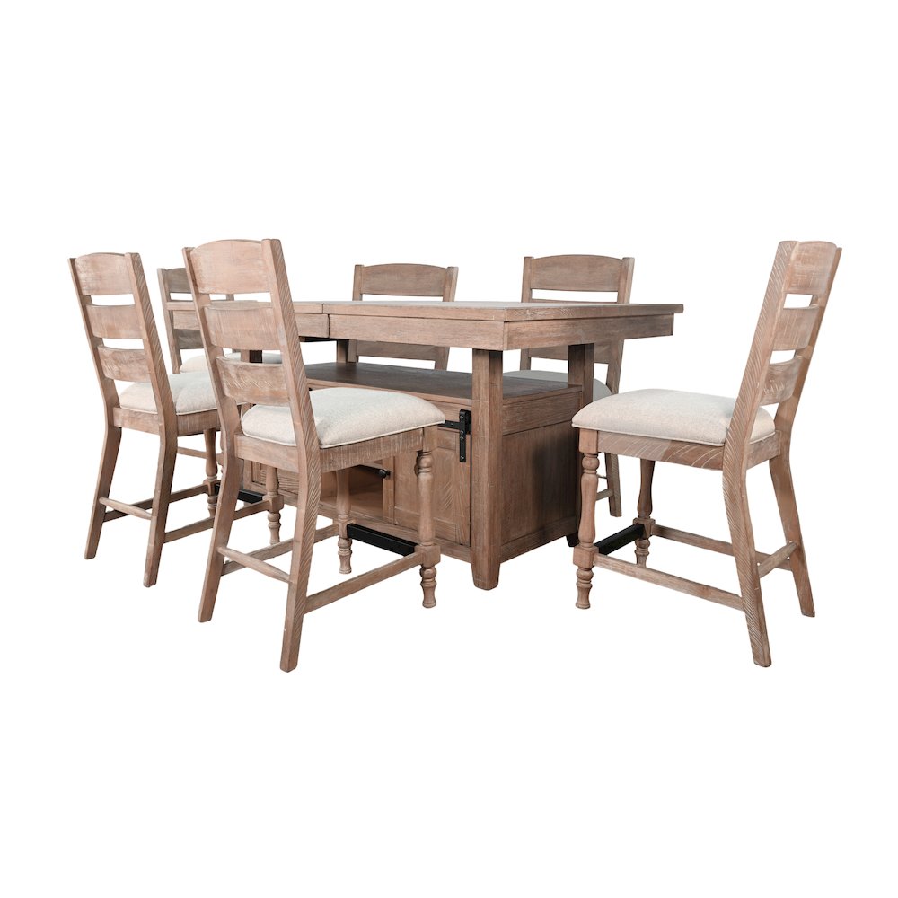 Rustic Counter-Height Extension Dining Set with Barn Door Storage. Picture 1