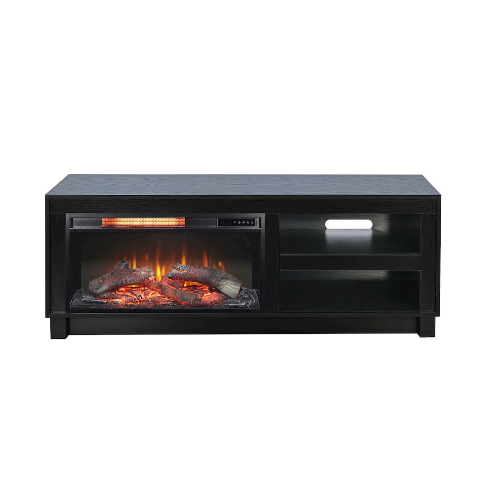 70" Media Console with Electric Fireplace, Black Oak Melamine. Picture 1
