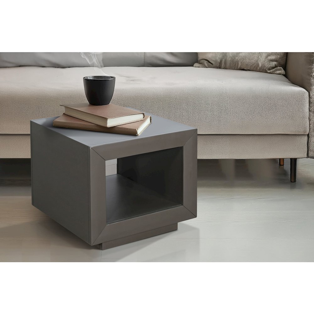 Modern Square End Table with Open Storage, Urban Bronze. Picture 2