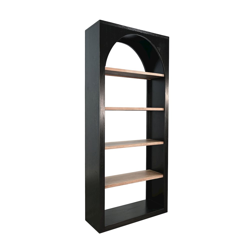 Tall Arched Wood Bookshelf with Open Shelving. Picture 1