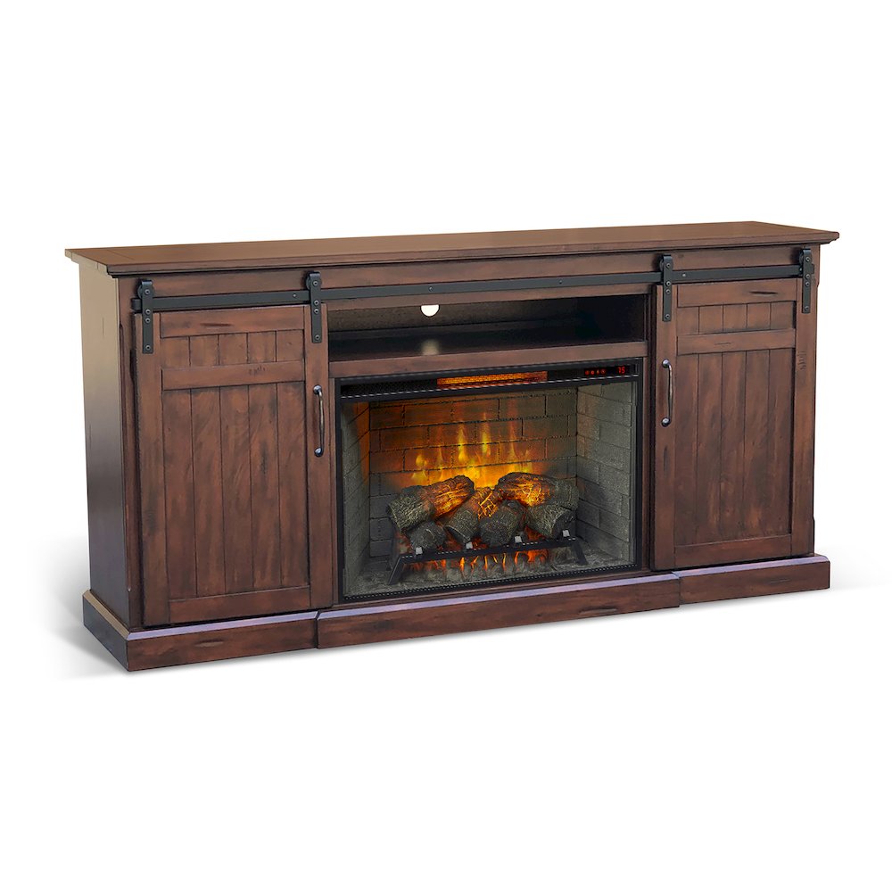 78" Barn Door Media Console with Electric Fireplace. Picture 1