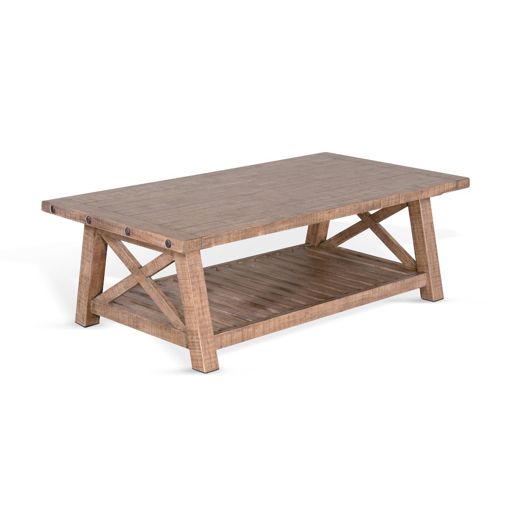 Vivian 52" Farmhouse Mahogany Wood Coffee Table in Light Brown. Picture 1