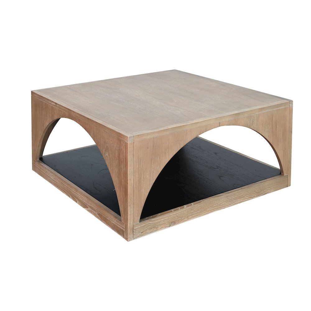 Modern Wood Coffee Table with Arched Open Shelf Design. Picture 1