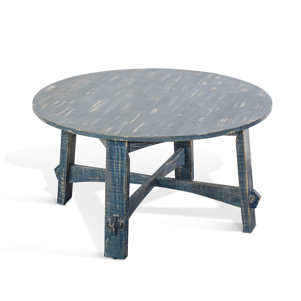 Marina Farmhouse Mahogany Wood Coffee Table in Ocean Blue. Picture 1
