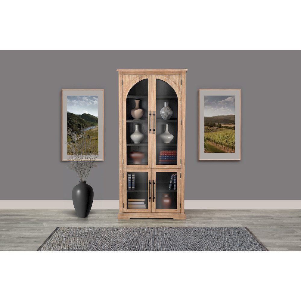 Elena Tall Wood Cabinet with Arched Glass Doors. Picture 2