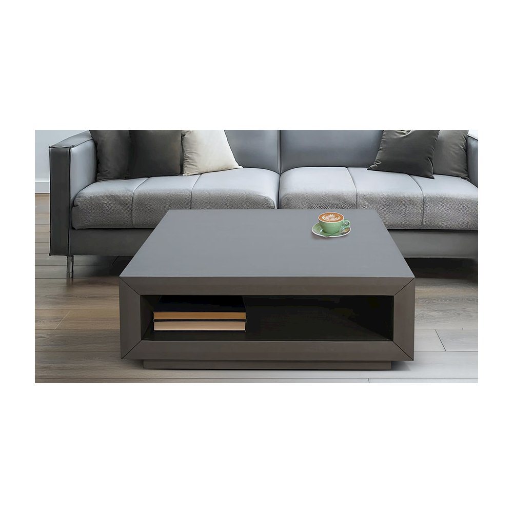 Modern Square Coffee Table with Open Storage, Urban Bronze. Picture 2