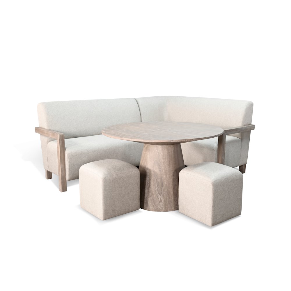 4-Piece Upholstered Breakfast Nook Set with Round Pedestal Table. Picture 1