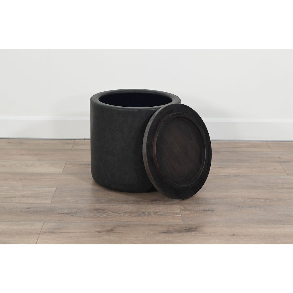Modern Round Storage Ottoman with Wood Lid. Picture 5
