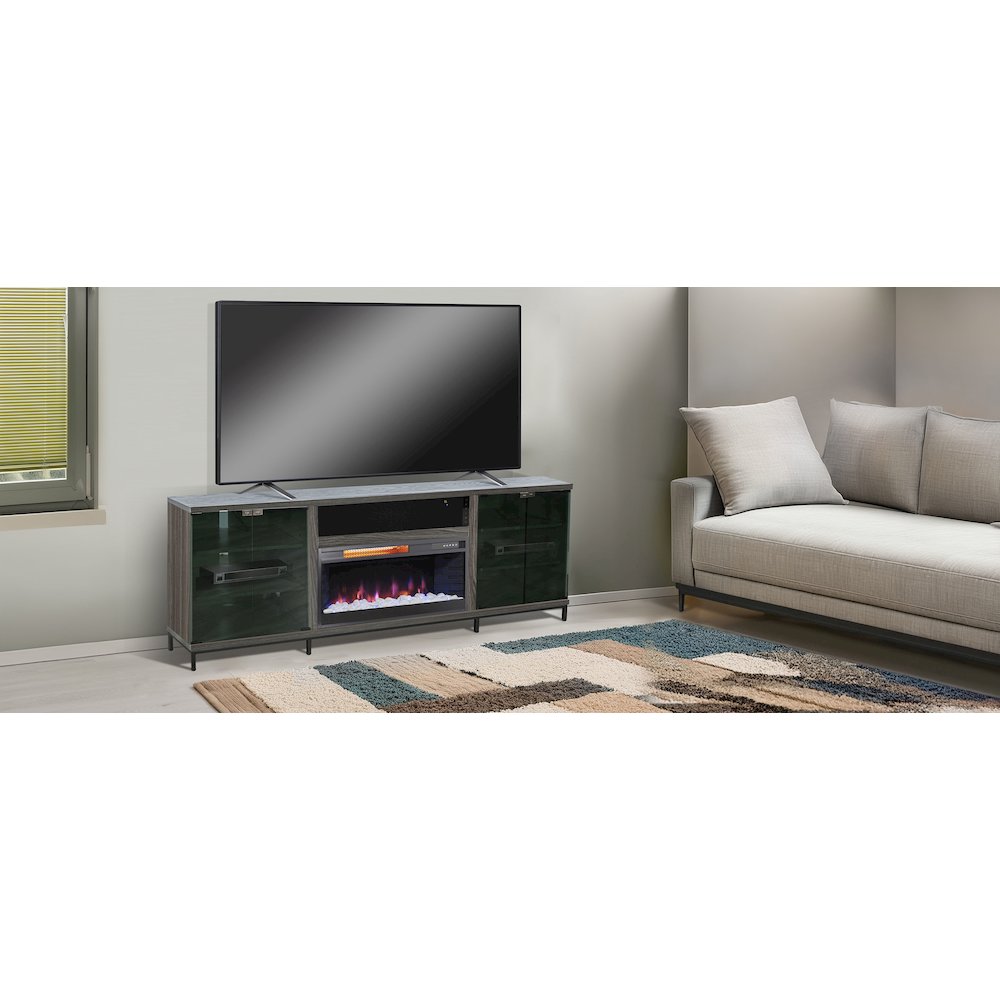 70" Media Console with Electric Fireplace, Grey Walnut Melamine. Picture 2
