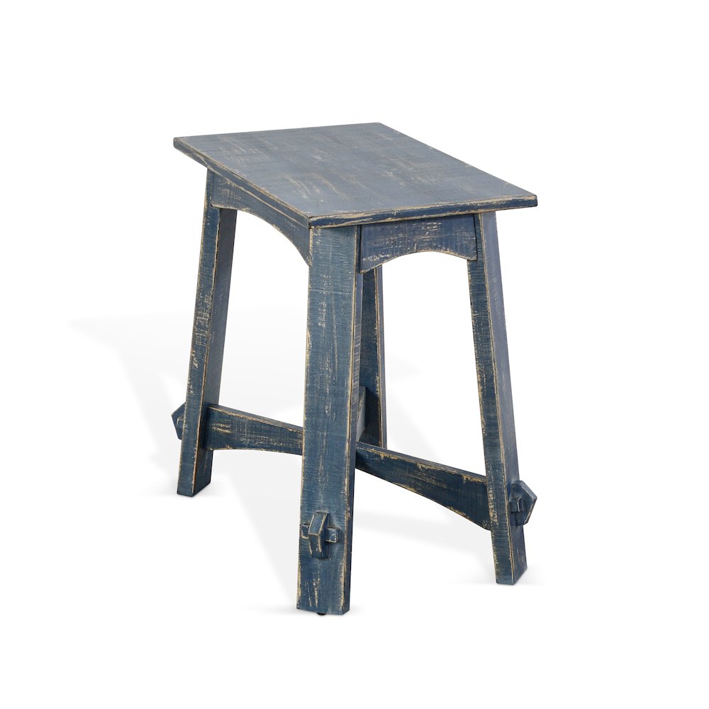 Marina Farmhouse Mahogany Wood Chair Side Table in Ocean Blue. Picture 1
