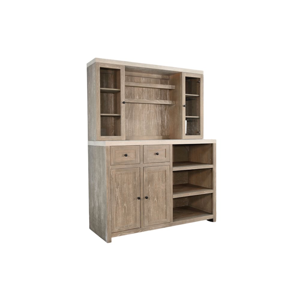 Rustic Wood Bar Cabinet with Hutch. Picture 1