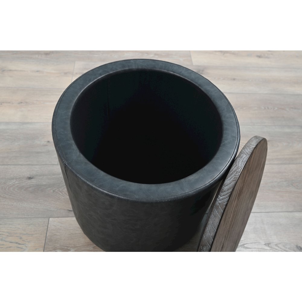 Modern Round Storage Ottoman with Wood Lid. Picture 6