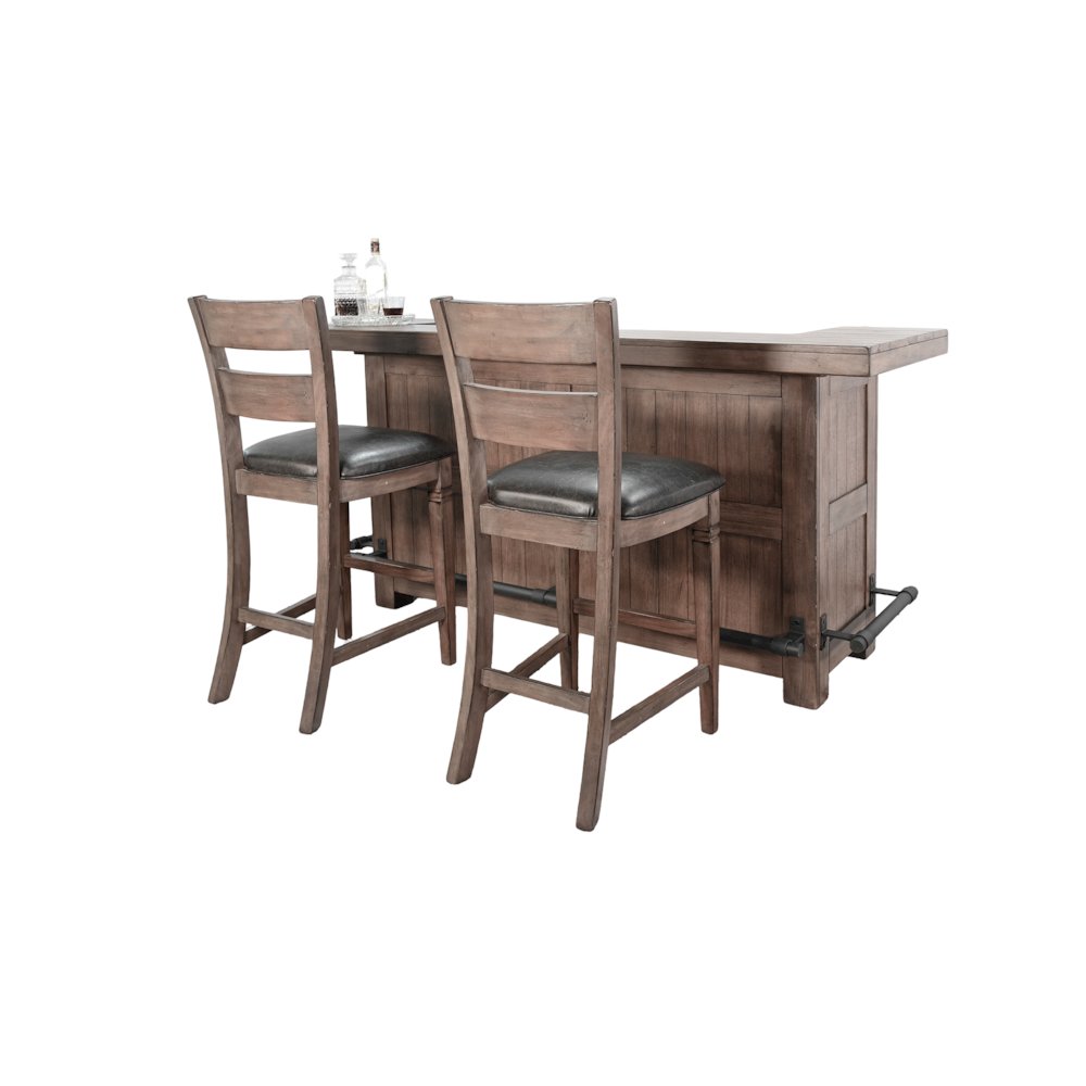 80" Traditional Wood Home Bar with Stools. Picture 1