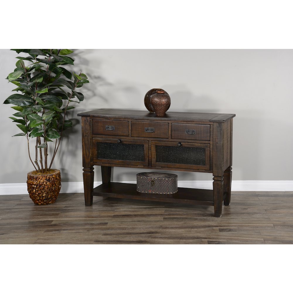 Homestead 54" Transitional Mahogany Wood Server in Tobacco Leaf. Picture 2