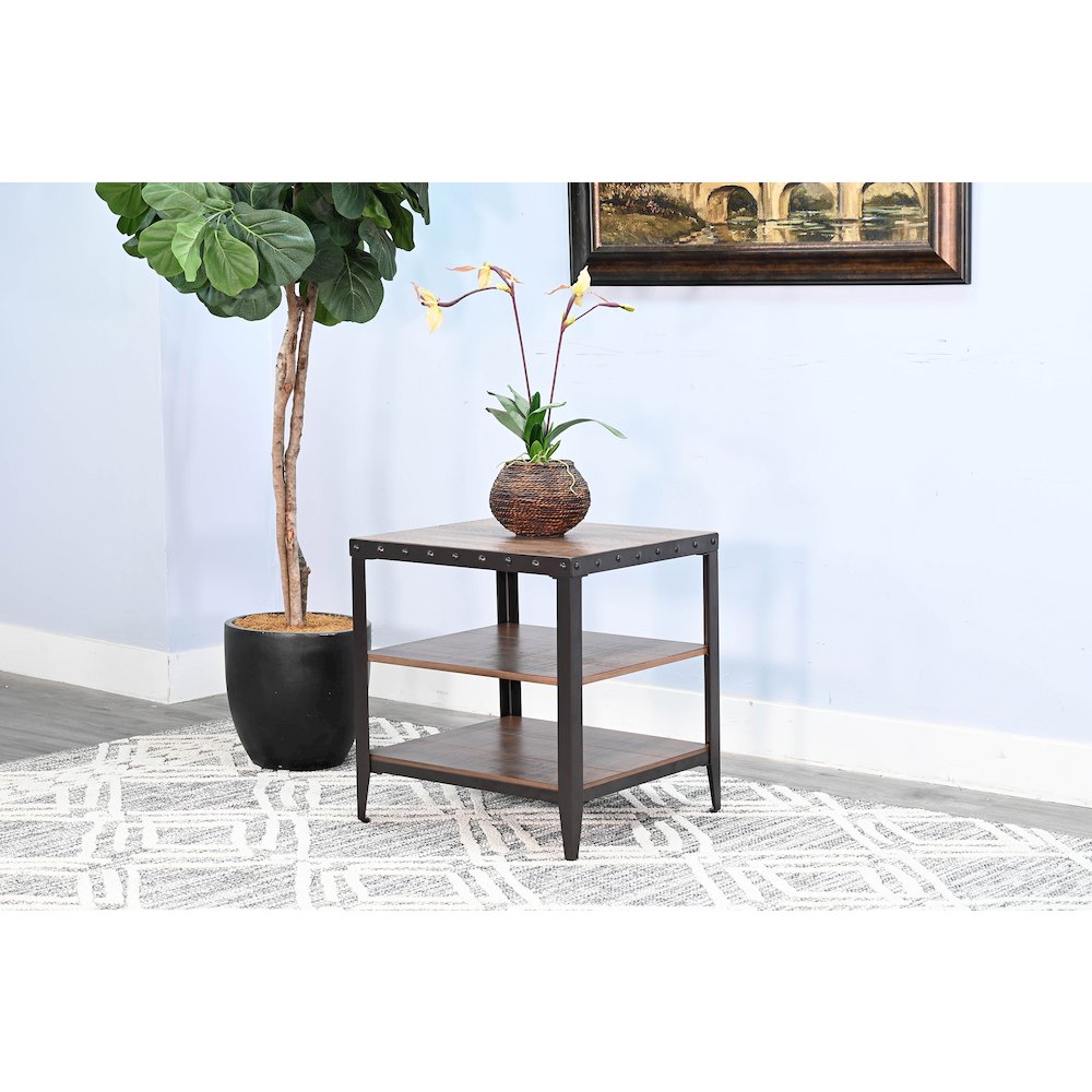 San Diego Metal & Solid Wood End Table in Brown. Picture 2