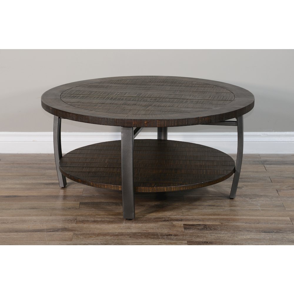 Homestead 38" Mahogany Wood & Metal Coffee Table in Tobacco Leaf. Picture 4
