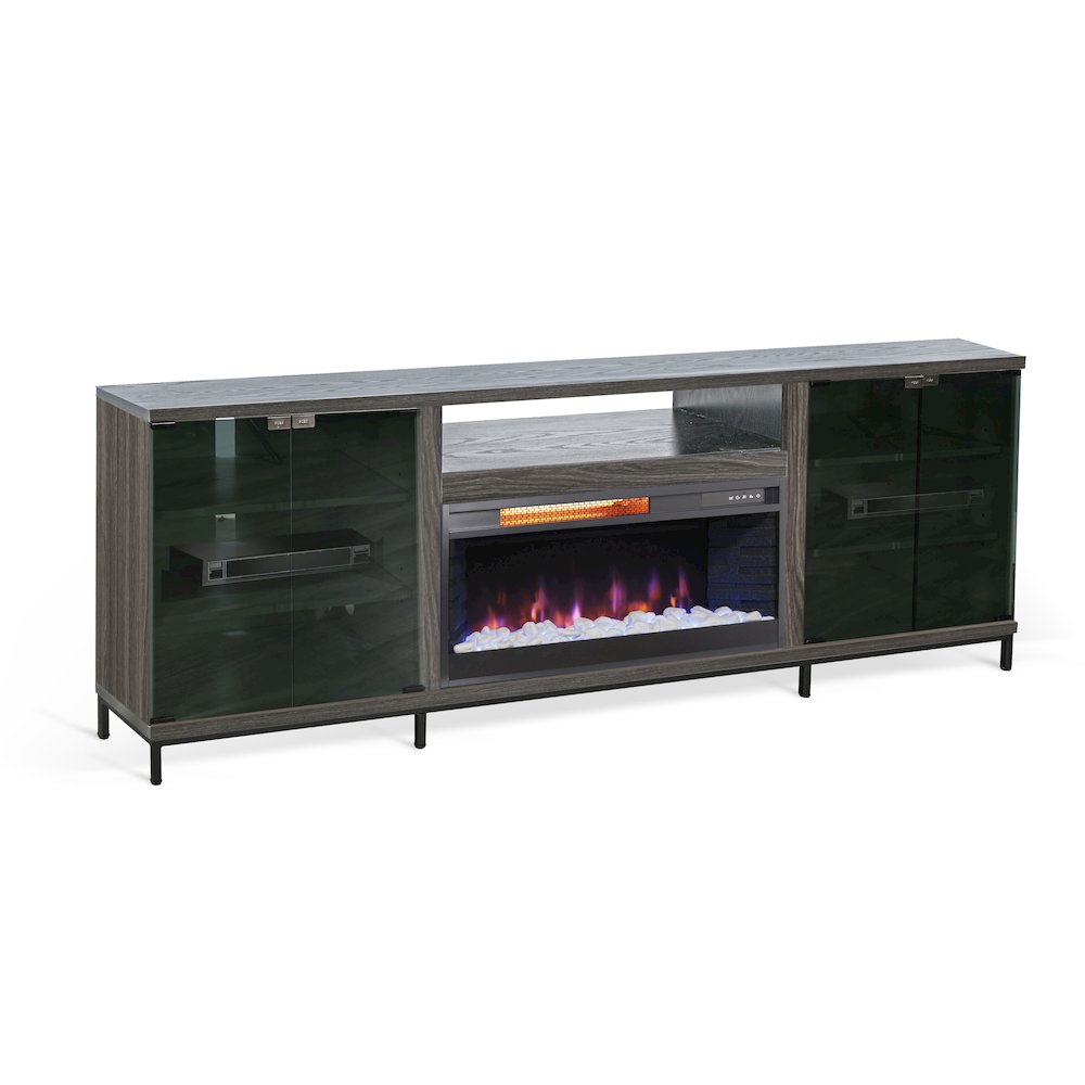 70" Media Console with Electric Fireplace, Grey Walnut Melamine. Picture 1
