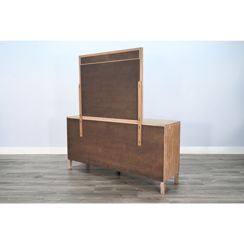 Natural Wood 6-Drawer Rattan Dresser with Mirror. Picture 6
