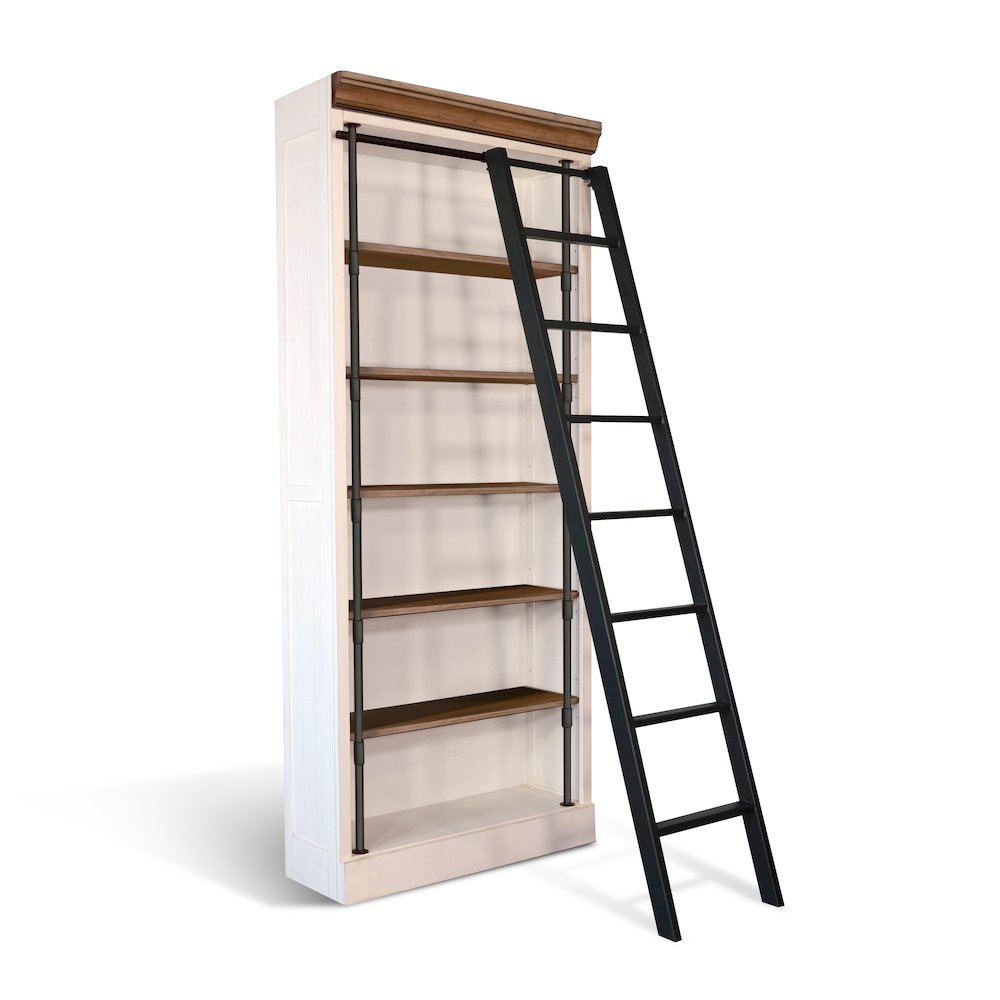 Bookcase with Wood Ladder, Buckskin/Marble White. Picture 1