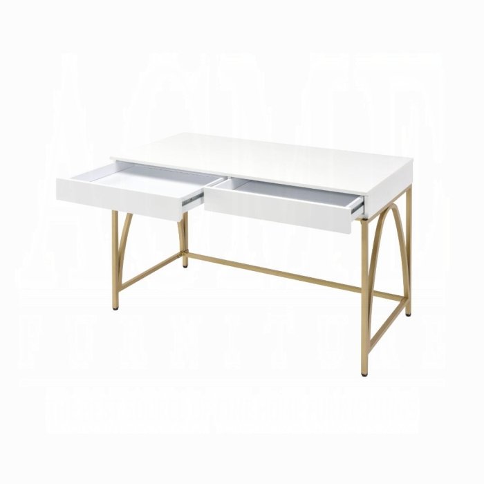 Desk, White High Gloss & Gold 92660. Picture 4