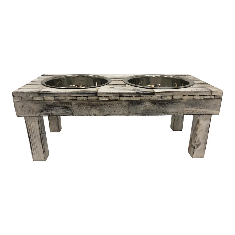 Huntley Berjen Table Double Feeder, Large White Wash. Picture 1