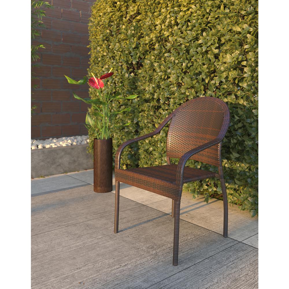 Rhodos Café Stacking Chair In Mocha All-Weather Wicker - 4pk. Picture 2