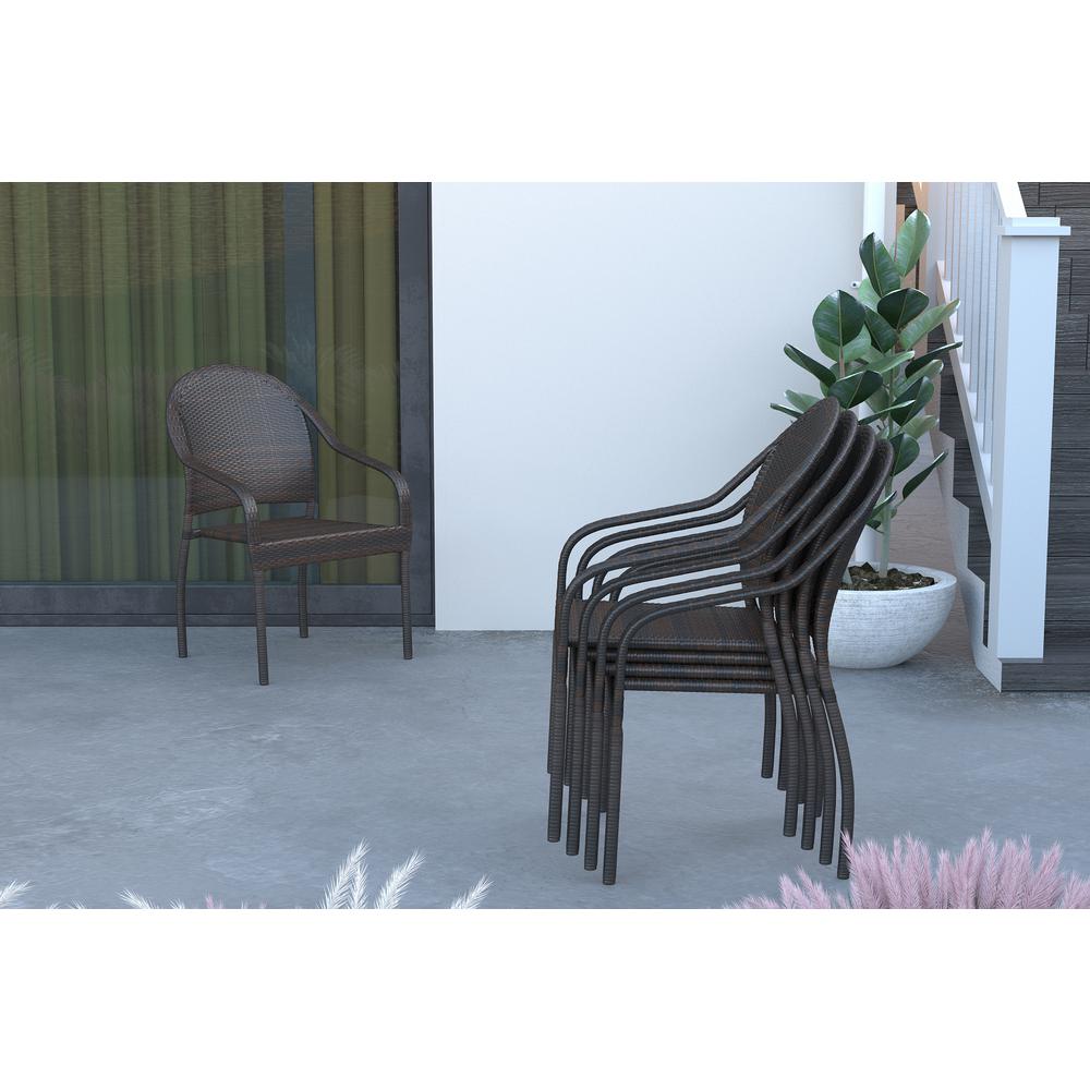 Rhodos Café Stacking Chair In Mocha All-Weather Wicker - 4pk. Picture 7
