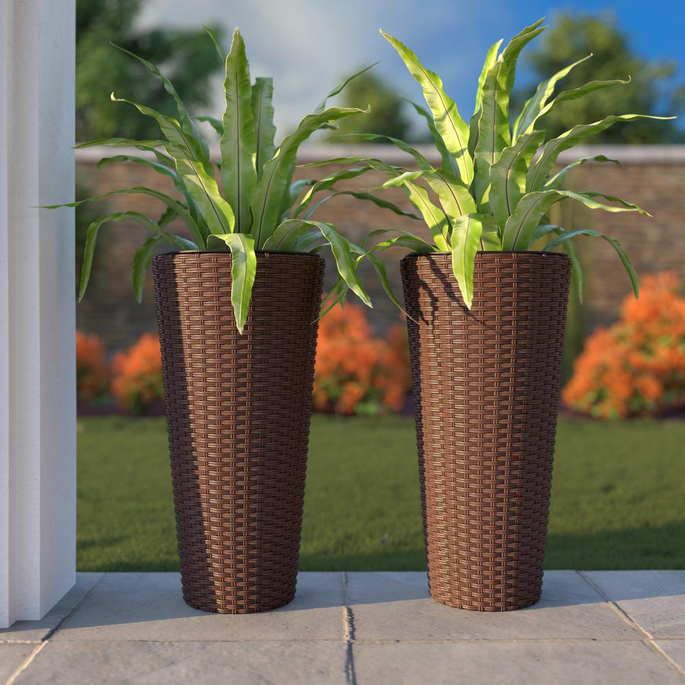Noah 2-Piece Wicker Planter Set, Mocha. Picture 6
