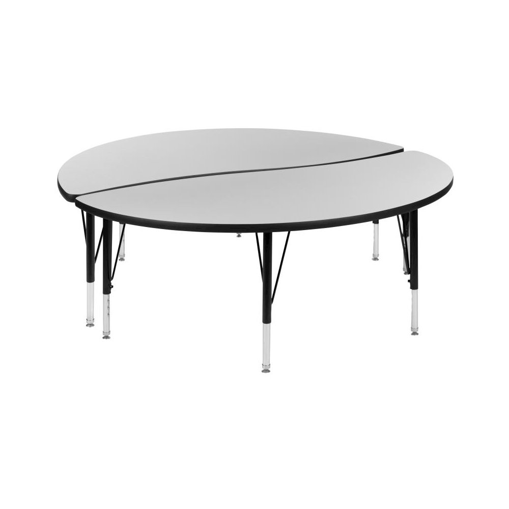 2 Piece 60" Circle Wave Flexible Grey Thermal Laminate Activity Table Set - Height Adjustable Short Legs. Picture 1