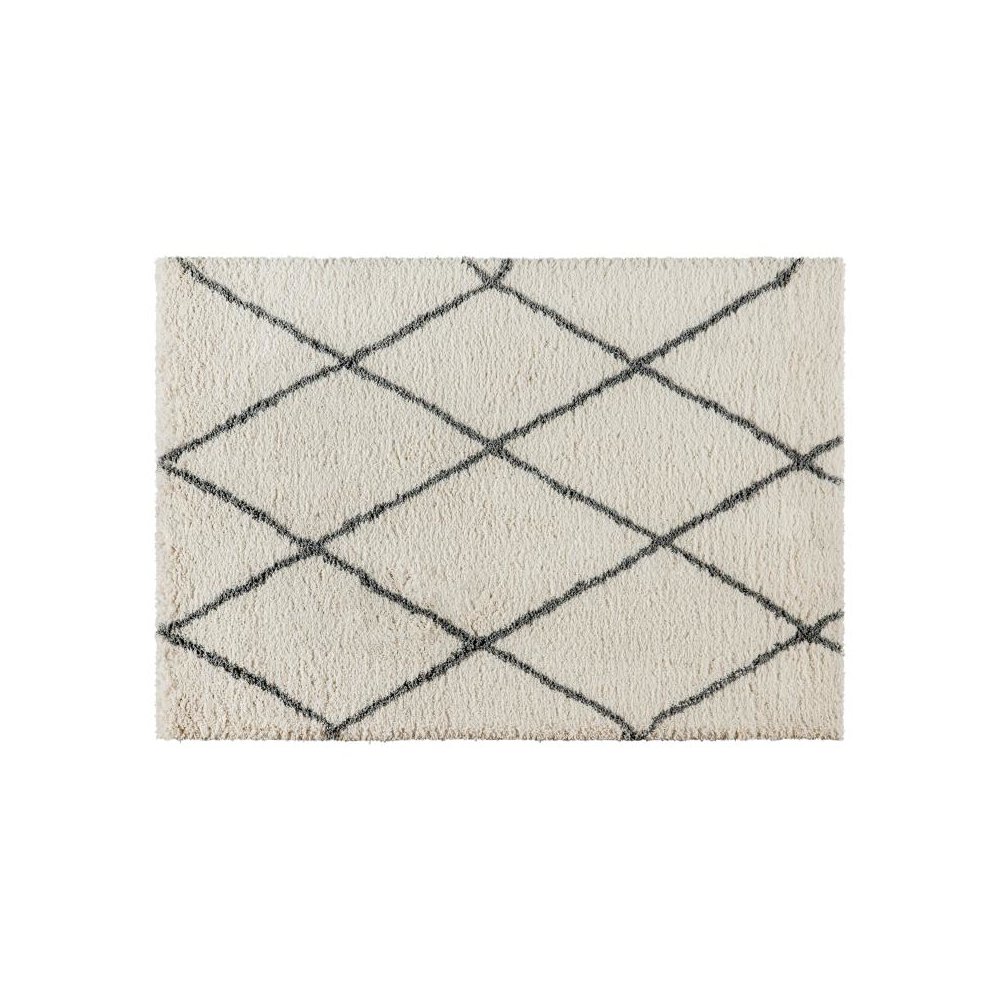 Shag Style Diamond Trellis Area Rug - 5' x 7' - Ivory/Gray Polyester (PET). Picture 1