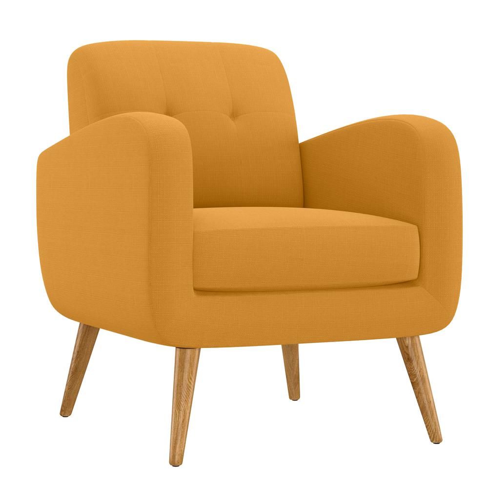 Armchair in Mustard Yellow Linen with Natural Legs. Picture 1