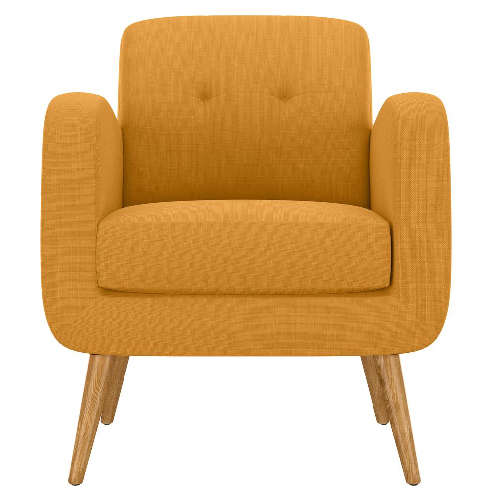 Armchair in Mustard Yellow Linen with Natural Legs. Picture 2