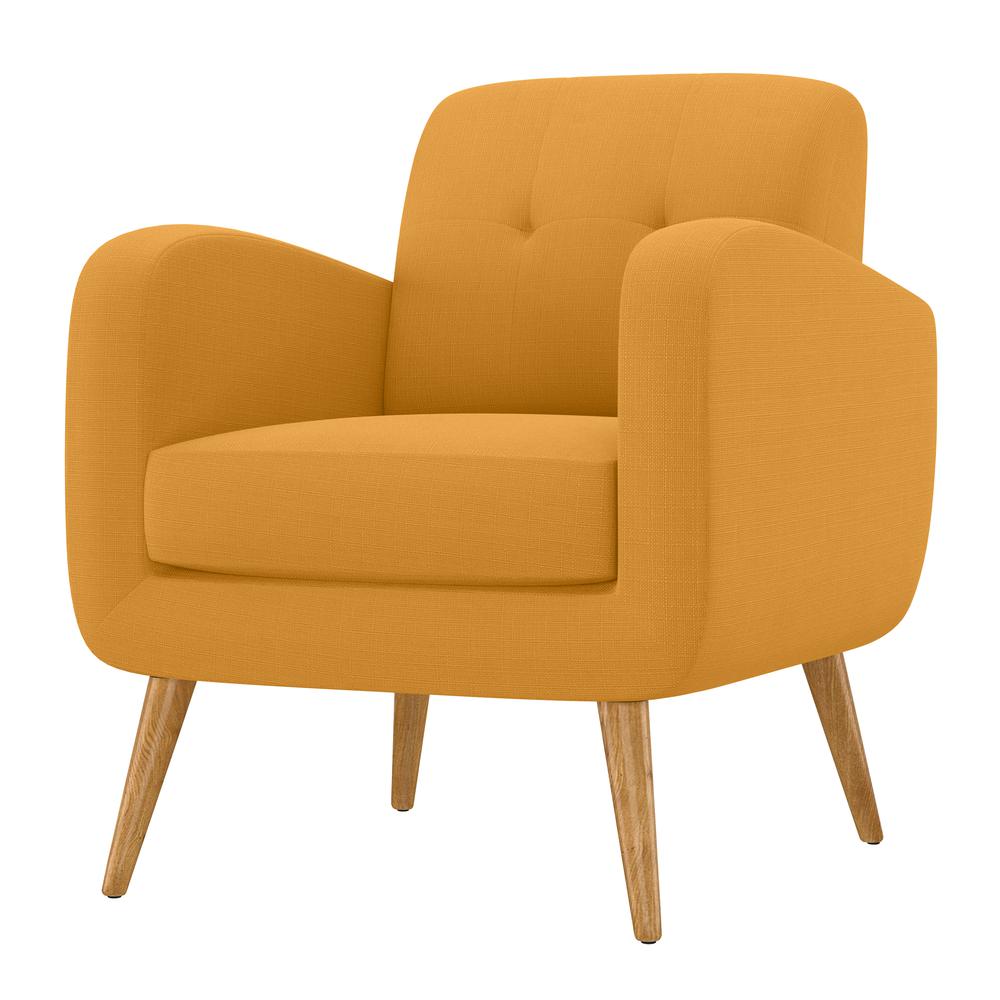 Armchair in Mustard Yellow Linen with Natural Legs. Picture 3