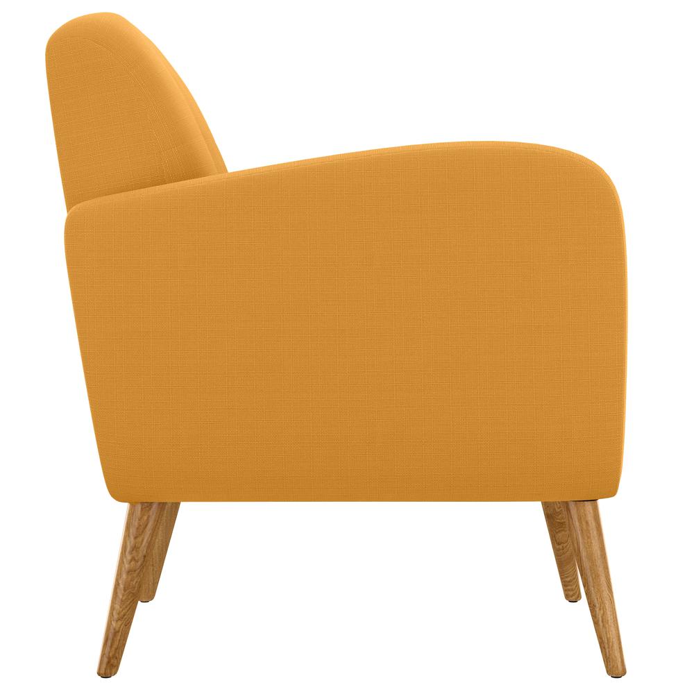 Armchair in Mustard Yellow Linen with Natural Legs. Picture 5