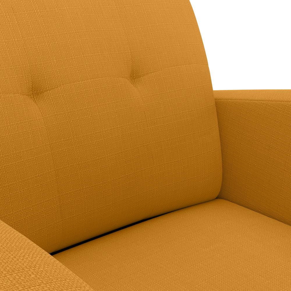 Armchair in Mustard Yellow Linen with Natural Legs. Picture 6