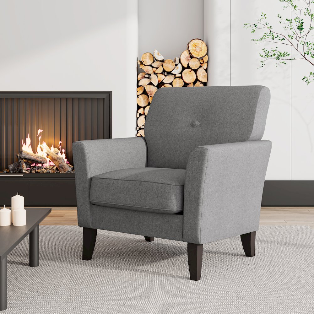 Alex Transitional Flared Arm Armchair in Smoky Gray Velour. Picture 8