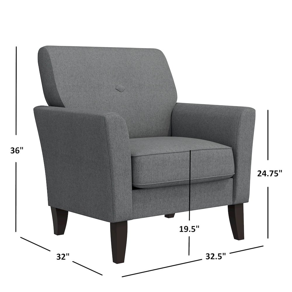 Alex Transitional Flared Arm Armchair in Smoky Gray Velour. Picture 7