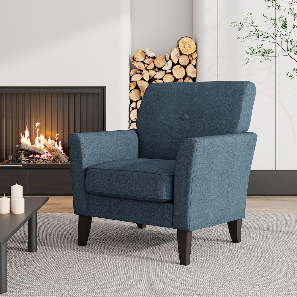 Alex Transitional Flared Arm Armchair in Blue Velour. Picture 8