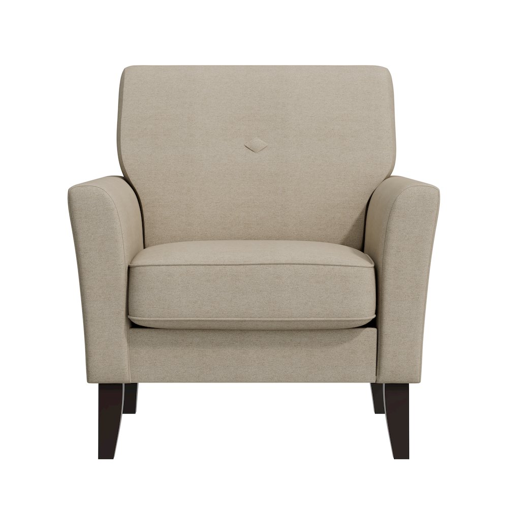 Alex Transitional Flared Arm Armchair in Barley Tan Velour. Picture 2