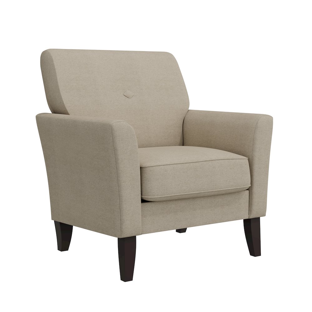 Alex Transitional Flared Arm Armchair in Barley Tan Velour. Picture 1