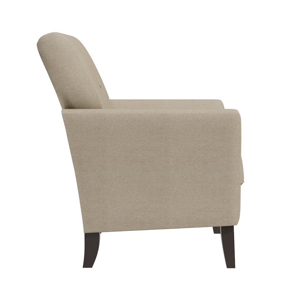 Alex Transitional Flared Arm Armchair in Barley Tan Velour. Picture 4