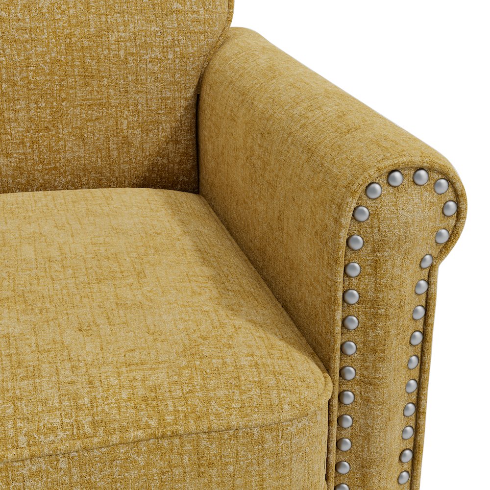 Jean Rolled Arm Chair with Nailheads in Gold Chenille. Picture 6