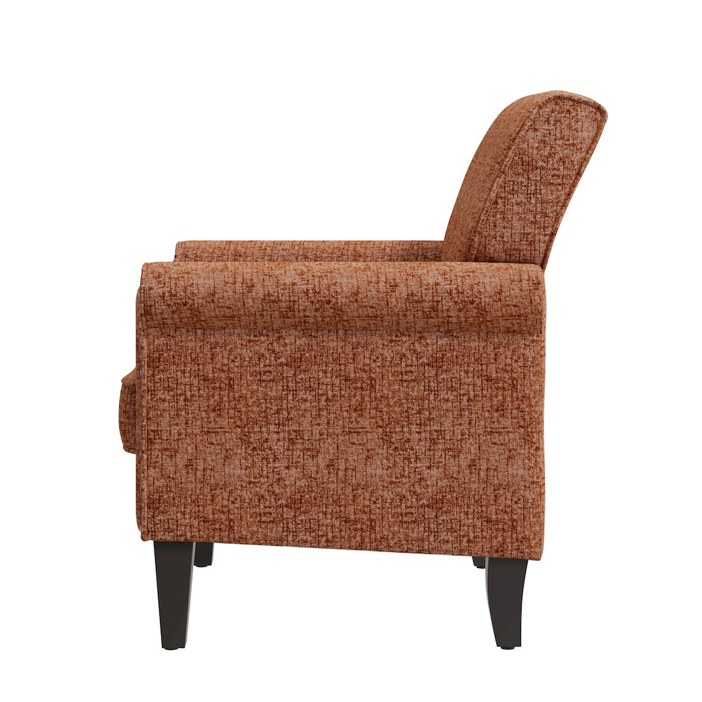 Jean Rolled Arm Chair with Nailheads in Orange Chenille. Picture 4