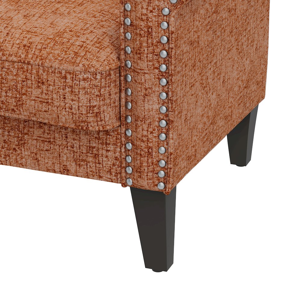 Jean Rolled Arm Chair with Nailheads in Orange Chenille. Picture 5