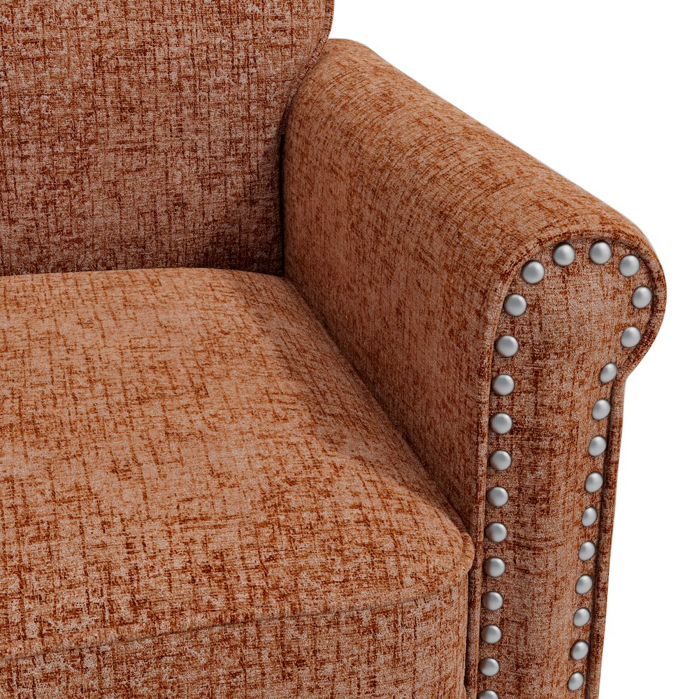 Jean Rolled Arm Chair with Nailheads in Orange Chenille. Picture 6