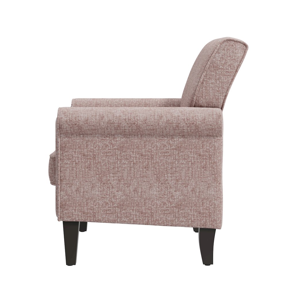 Jean Rolled Arm Chair with Nailheads in Pink Chenille. Picture 4