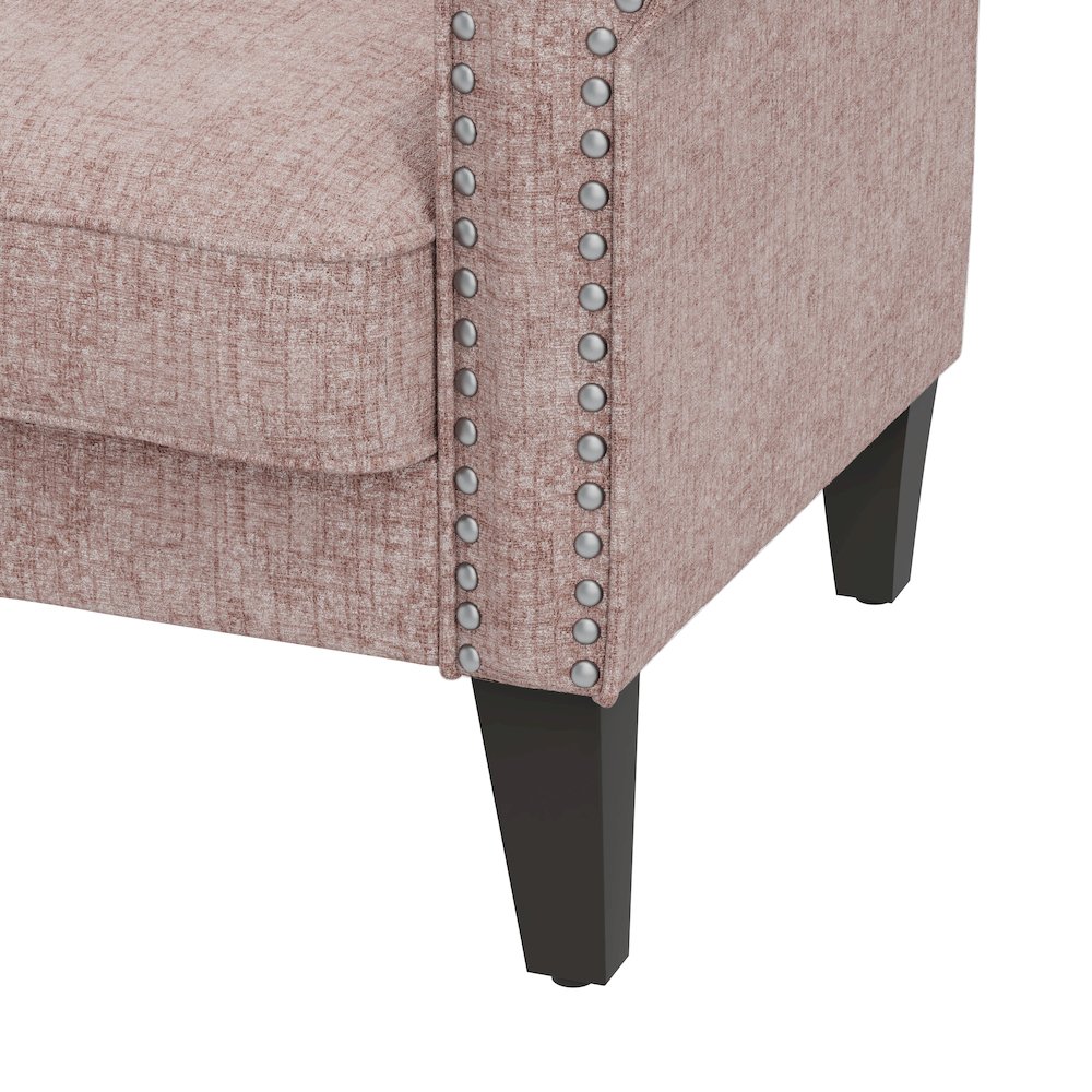 Jean Rolled Arm Chair with Nailheads in Pink Chenille. Picture 5