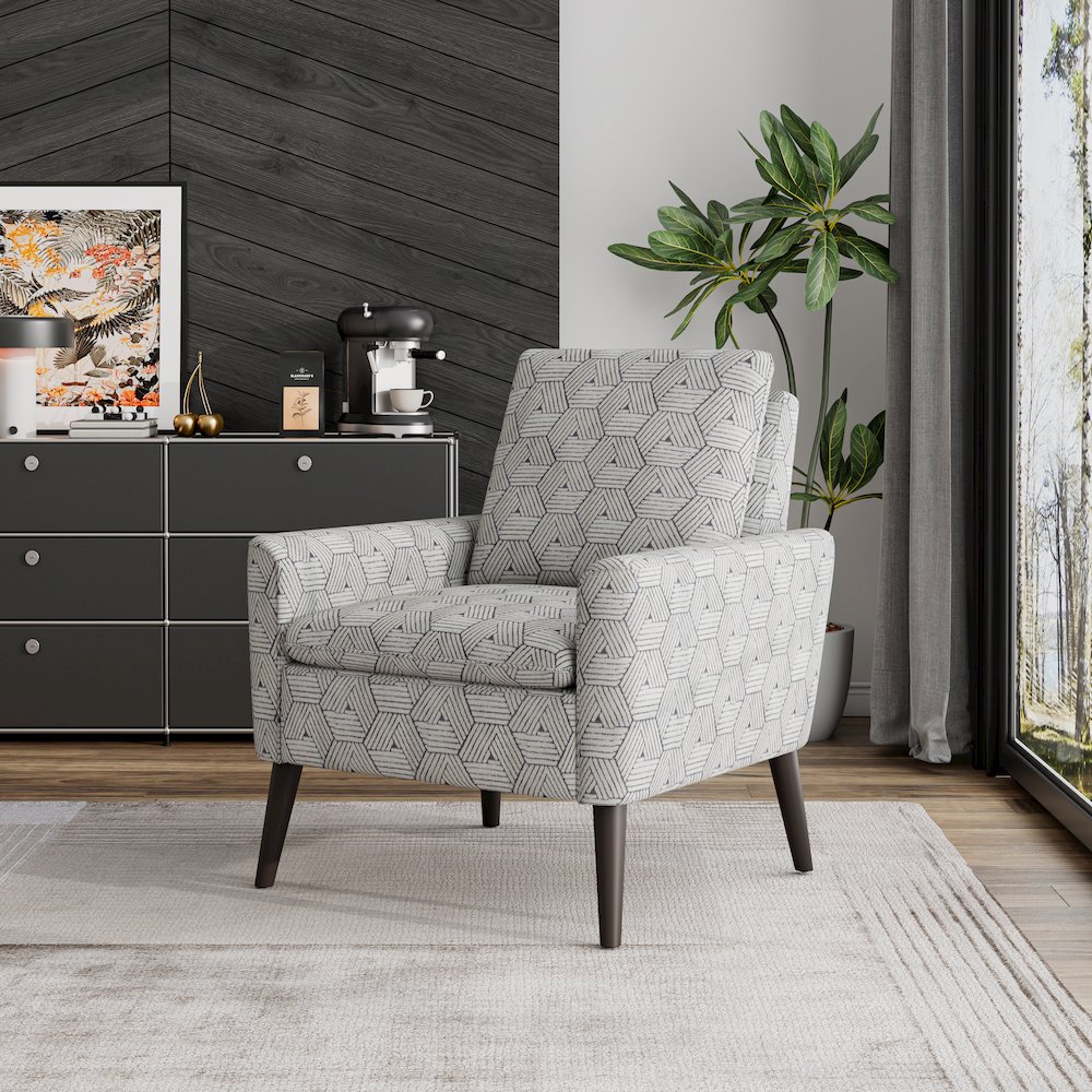 Mid-Century Modern Armchair in Gray and Cream Honeycomb. Picture 8