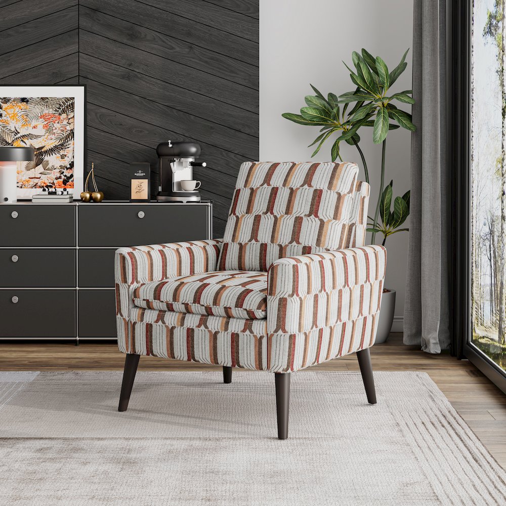 Mid-Century Modern Armchair in Tan, Cream and Red Stripe. Picture 8